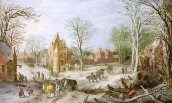 A wooded winter landscape with a cart (panel) | Obraz na stenu