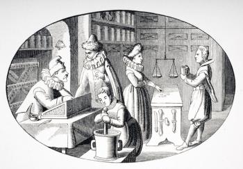 Shop of a Grocer and Druggist in the 17th century, from 'Le Moyen Age et La Renaissance' by Paul Lacroix (1806-84) published 1847 (litho) | Obraz na stenu