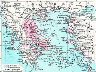 Map of the Athenian Empire at its height, c. 450 B.C. From Historical Atlas, published 1923. | Obraz na stenu