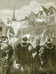 Queen Elizabeth entering London (engraving) (b/w photo) | Obraz na stenu