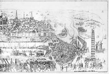 The Siege of Boulogne by King Henry VIII (1491-1547) in 1544, engraved by James Basire, 1788 (engraving) (b/w photo) (see also 106602) | Obraz na stenu