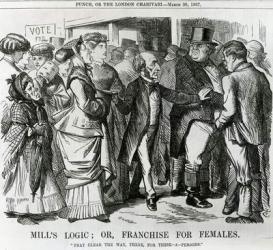 Mill's Logic: or, Franchise for Females, cartoon from Punch, London, 30 March 1867 (engraving) | Obraz na stenu