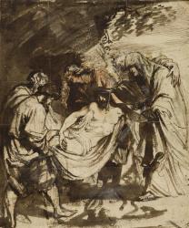 The Entombment (recto) (1617-1618) (Black chalk, pen and brown ink, brown and reddish wash, red and blue chalk, and white gouache heightening) | Obraz na stenu