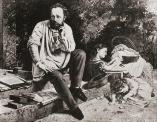 Proudhon and his family, after a photograph by Adolphe Giraudon,(1849-1929). Pierre-Joseph Proudhon, 1809 -1865. French politician and the founder of mutualist philosophy. | Obraz na stenu
