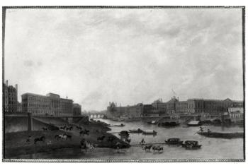 View of Paris from the Pont-Neuf, c.1800 (oil on canvas) (b/w photo) | Obraz na stenu