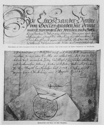 Preamble, signature and seal of the Charter given to the Jews of Altona by King Christian of Denmark (pen & ink on paper and wax) | Obraz na stenu