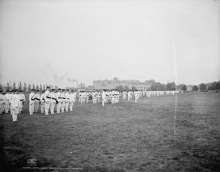 Artillery drill, U.S. Naval Academy, Annapolis, Maryland, c.1903 (b/w photo) | Obraz na stenu