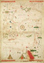 The Eastern Mediterranean, from a nautical atlas, 1520 (ink on vellum) (see also 330914) | Obraz na stenu