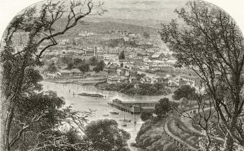 Launceston, Tasmania, c.1880, from 'Australian Pictures' by Howard Willoughby, published by the Religious Tract Society, London, 1886 (litho) | Obraz na stenu