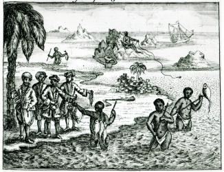 The Hottentot Manner of Fishing (litho) (b/w photo) | Obraz na stenu