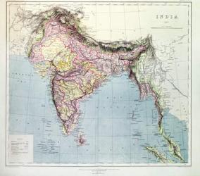 Map of India, published under the direction of Colonel H.R. Thuillier, R.E., Surveyor General of India, 1877 (colour litho) | Obraz na stenu