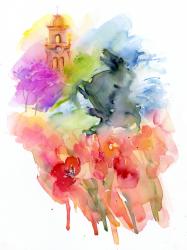 Plaza with Red Tulips, 2016, (watercolor) | Obraz na stenu