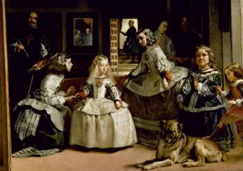 Las Meninas, detail of the lower half depicting the family of Philip IV (1605-65) of Spain, 1656 (oil on canvas) (detail of 405) | Obraz na stenu