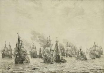The Battle of Livorno or Leghorn, c.1659-99 (pen painting on panel) | Obraz na stenu
