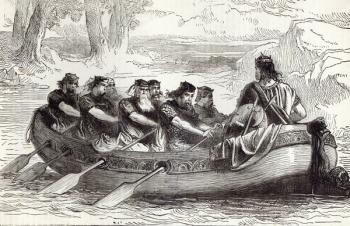 Edgar the Pacific being rowed down the River Dee by Eight Tributary Princes, illustration from 'Cassell's Illustrated History of England' (engraving) | Obraz na stenu