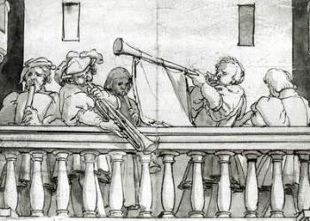Musicians of Henry VIII (pen and ink on paper) (b/w photo) | Obraz na stenu