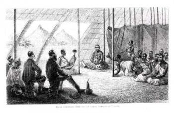 Speke (1827-64) Introduces Grant (1827-92) to the Queen Dowager of Uganda (engraving) (b/w photo) | Obraz na stenu