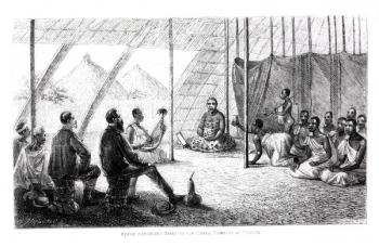 Speke (1827-64) Introduces Grant (1827-92) to the Queen Dowager of Uganda (engraving) (b/w photo) | Obraz na stenu