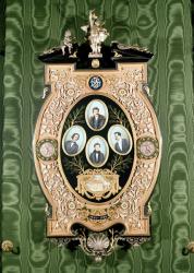 Tableau of four miniatures depicting members of the Strauss family: LtoR, TtoB Johann Strauss the Younger (1825-99), Eduard Strauss, Joseph Strauss, Johann Strauss the Elder (1804-49) with the birthplace of Johann Strauss the Younger below, 1894 (w/c on i | Obraz na stenu