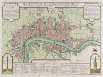 Plan of the Towns of London and Westminster, 1727 (hand-coloured engraving) | Obraz na stenu