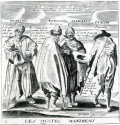 Four Beggars, illustration from Jacques Lagniet's 'Recueil des plus Illustres Proverbes' 1657-63 (engraving) | Obraz na stenu