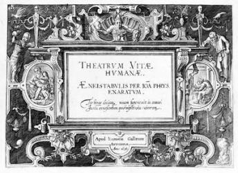 Title-page for 'Theatrum Vitae Humanae', engraved by Johannes Wierix (1549-c.1618) re-printed in 1638 (engraving) | Obraz na stenu