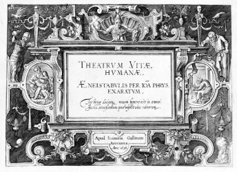 Title-page for 'Theatrum Vitae Humanae', engraved by Johannes Wierix (1549-c.1618) re-printed in 1638 (engraving) | Obraz na stenu