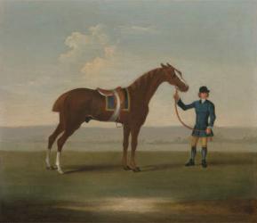 A Chestnut Horse (possibly Old Partner) held by a Groom (oil on canvas) | Obraz na stenu