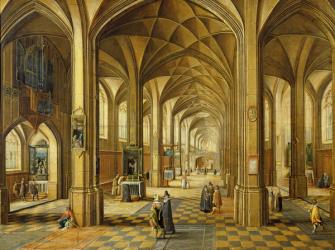 Interior of a Gothic style church with three naves (oil on canvas) | Obraz na stenu