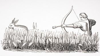 How to Allure the Hare, after a miniature in the 15th century Manuscript of Phoebus, from 'Le Moyen Age et La Renaissance' by Paul Lacroix (1806-84) published 1847 (litho) | Obraz na stenu