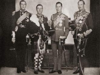 Four of the five sons of King George V, from left to right, Prince George, Duke of Kent, King Edward VIII, later Duke of Windsor, Prince Albert, Duke of York, later King George VI, Prince Henry, Duke of Gloucester, from 'The Story of Twenty Five Years', p | Obraz na stenu