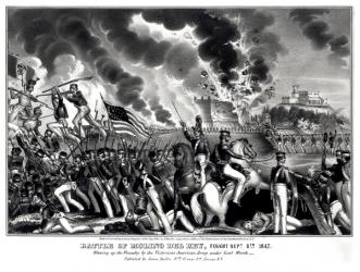 Battle of Molino del Rey, fought September 8th 1847, pub. by James Baillie, 1848 (engraving) (b&w photo) | Obraz na stenu