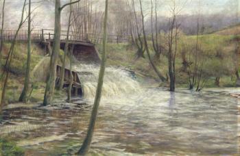 A Mill Stream (oil on canvas) | Obraz na stenu
