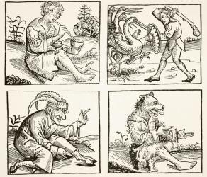 Monsters born from the deluge, after wood engraving in the 'Chronique de Nuremberg' of 1493, from 'Science and Literature in the Middle Ages' by Paul Lacroix, 1878 (litho) | Obraz na stenu