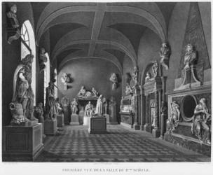 First view of the 17th century room, Musee des Monuments Francais, Paris, illustration from 'Vues pittoresques et perspectives des salles du Musee des Monuments Francais et des principaux ouvrages...', engraved by Jean Baptiste Baptiste Reville (1767-1825 | Obraz na stenu