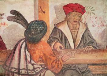 Interior of an Inn, detail of two men playing a board game (fresco) | Obraz na stenu