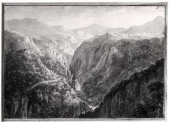 Scene from the Inn at Devil's Bridge with the Fall of the Rhydal, from 'Views in England, Scotland and Wales', 1804 (grey wash over graphite on wove paper) (b/w photo) | Obraz na stenu