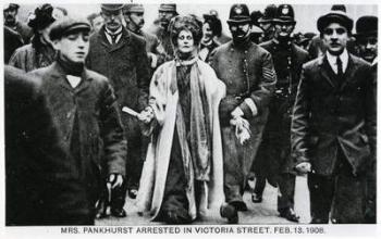 Arrest of Mrs Emmeline Pankhurst in Victoria Street, 13th February 1908 (b/w photo) | Obraz na stenu