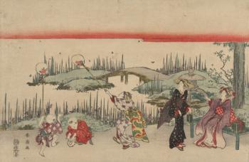 Catching Fireflies (colour woodcut) | Obraz na stenu