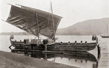 A long-voyage sailing boat used by the people from The Hermit Islands, Bismarck Archipelago, Papua New Guinea, Melanesia. After a 19th century photograph. From Customs of The World, published c.1913. | Obraz na stenu