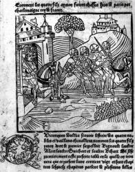 The Four Sons of Aymon are chased away by Charlemagne (742-814), king of France, from 'Renaud' or 'Les Quatre Fils Aymon', c.1483 (xylograph) (b/w photo) | Obraz na stenu