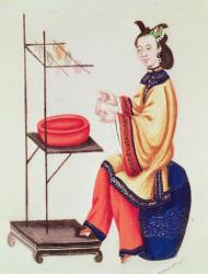 A Chinese Woman making a bobbin, Qianlong Period (1736-96) (gouache on paper) | Obraz na stenu