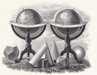 Globes of the Earth and the Heavens with Geometrical Forms (etching) | Obraz na stenu