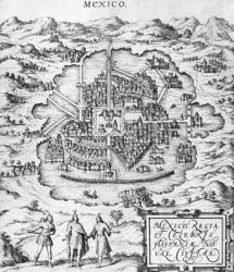 Map of Mexico, illustration from 'Civitates Orbis Terrarum' by Georg Braun (1541-1622) and Frans Hogenberg (1535-90) c.1572 (engraving) (b/w photo) | Obraz na stenu