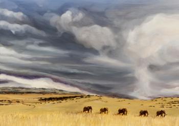 Elephant bulls at Lewa, 2014 (oil on canvas) | Obraz na stenu