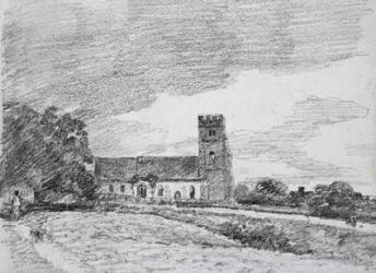 Feering Church, 1814 (drawing) 99;landscape; building; sky; cloud; tree; countryside; | Obraz na stenu