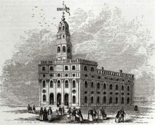 Mormon Temple at Salt Lake, 1854 (engraving) (b&w photo) | Obraz na stenu