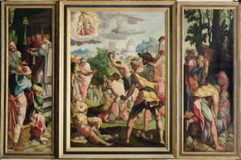 The Sermon, Stoning and Entombment of St. Stephen, from the Polyptych of St. Stephen and St. James the Greater, c.1541 (oil on panel) | Obraz na stenu