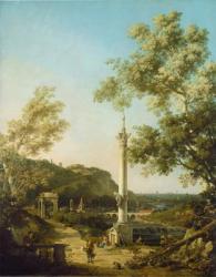 English Landscape Capriccio with a Column, c.1754 (oil on canvas) | Obraz na stenu