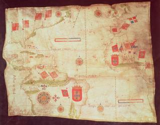 Map of the Atlantic Ocean, c.1550 (vellum) | Obraz na stenu